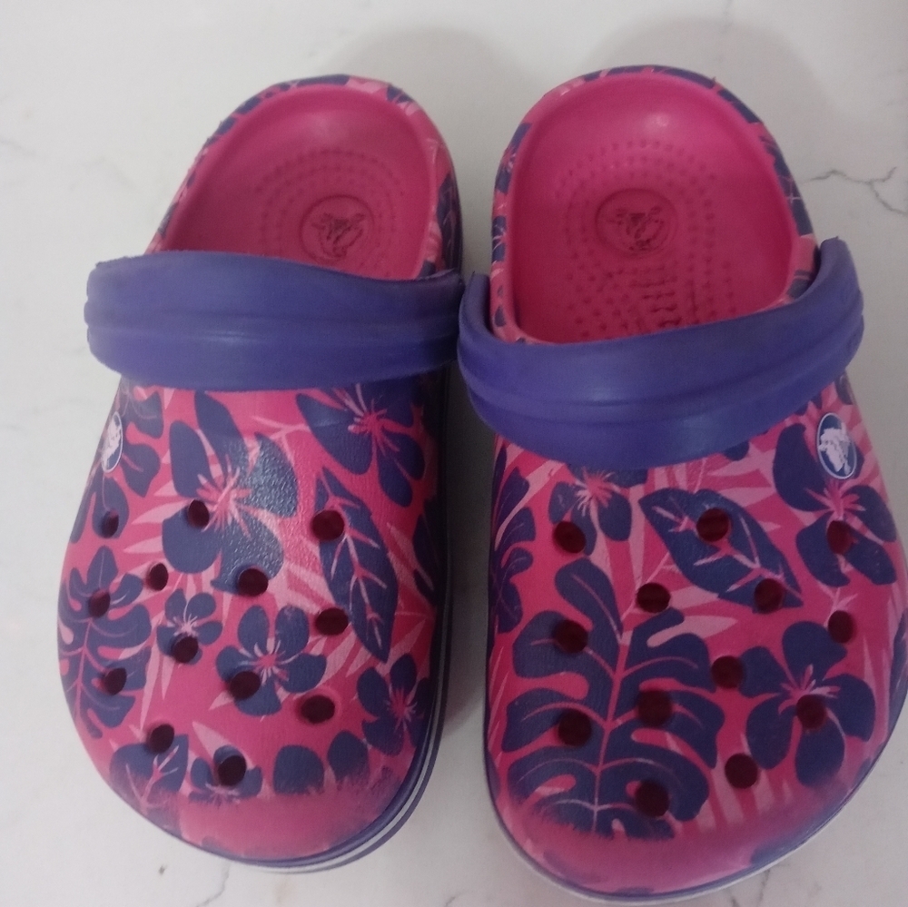 Crocs Pink PURPLE Tropical Classic Slip On WATERPROOF clogs Child 6-7